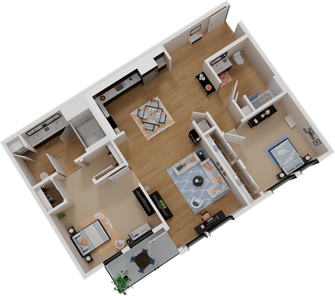 Floor plan for 2 beds, 2 baths, 1079 sqft